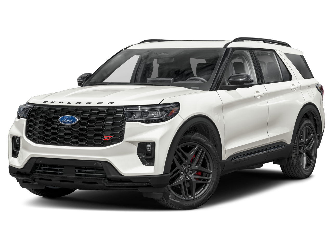 2026 Ford Explorer ST in Star White Metallic Tri-Coat — front three-quarter view